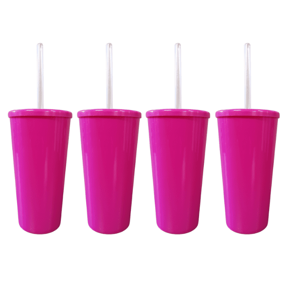 Blank Tumbler with Straw 600ml (Set of 4) - Dark Pink