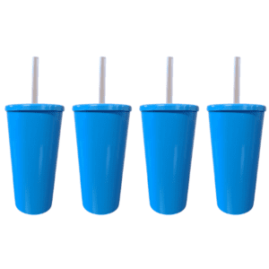 Blank Tumbler with Straw 600ml (Set of 4) - Blue