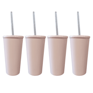 Blank Tumbler with Straw 600ml (Set of 4) - Pastel Pink