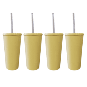 Blank Tumbler with Straw 600ml (Set of 4) - Pastel Yellow