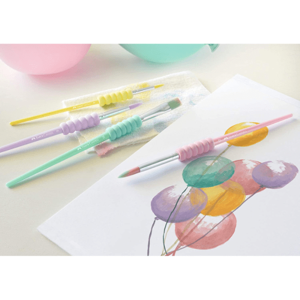 Faber-Castell Soft Touch Brush Set of 4 - Pastel - Sizes: 4, 8, 10, 12.