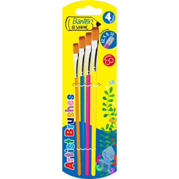 Bantex Artist Paint Brush Set of 4 Flat - Sizes:2, 4, 8, 10